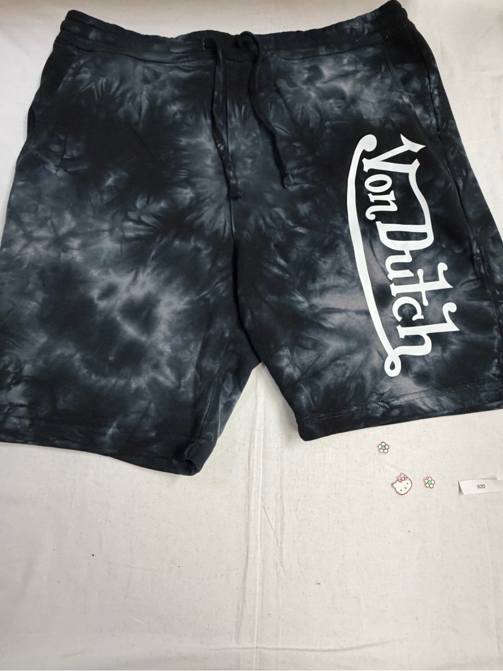 Von Dutch Black and White Tie-Dye Swim Shorts